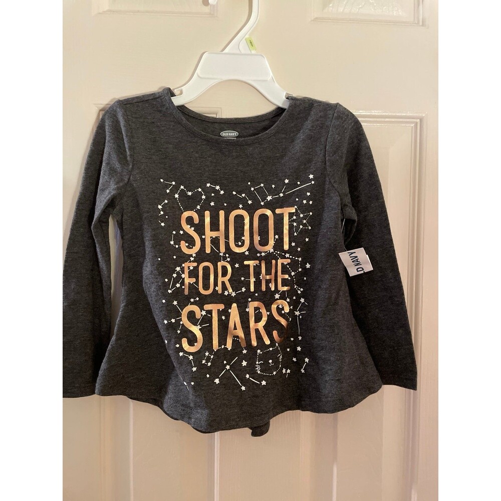 Old Navy Girls Long Sleeve Shoot for The Stars 2t gray gold NWT